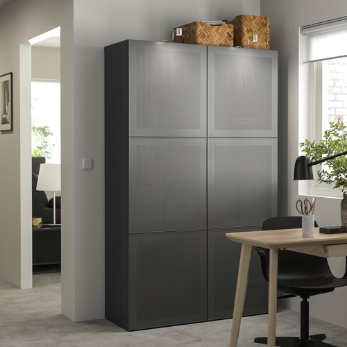 BESTÅ Storage combination with doors, dark grey/Mörtviken dark grey, 120x42x193 cm