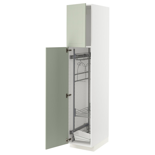 METOD High cabinet with cleaning interior, white/Stensund light green, 40x60x200 cm