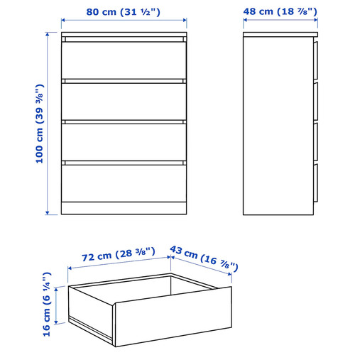 MALM Chest of 4 drawers, high-gloss white, 80x100 cm