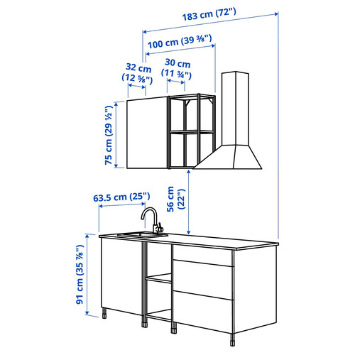 ENHET Kitchen, white, oak effect, 183x63.5x222 cm