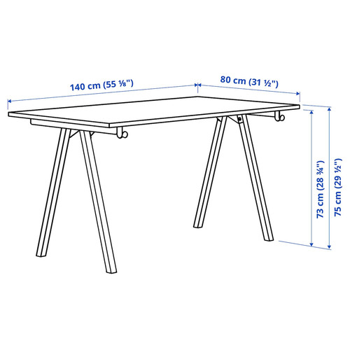 TROTTEN Desk, beige/white, 140x80 cm