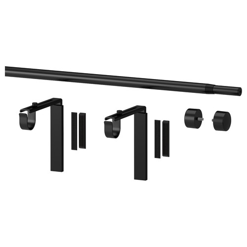 RÄCKA Curtain rod combination, black, 120-210 cm