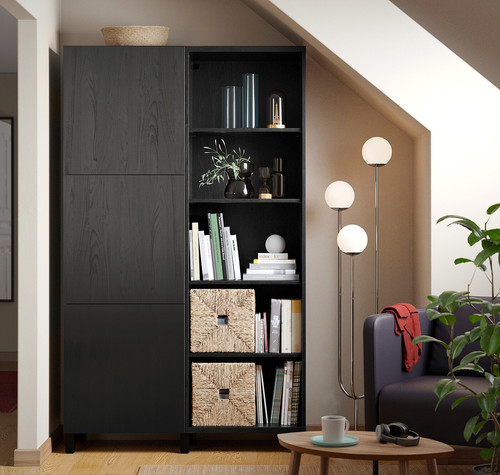 BESTÅ Storage combination with doors, black-brown, Lappviken/Stubbarp black-brown, 120x42x202 cm