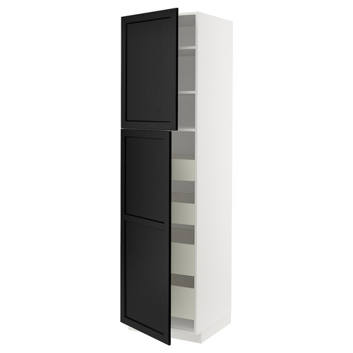 METOD / MAXIMERA Hi cab w 2 doors/4 drawers, white/Lerhyttan black stained, 60x60x220 cm