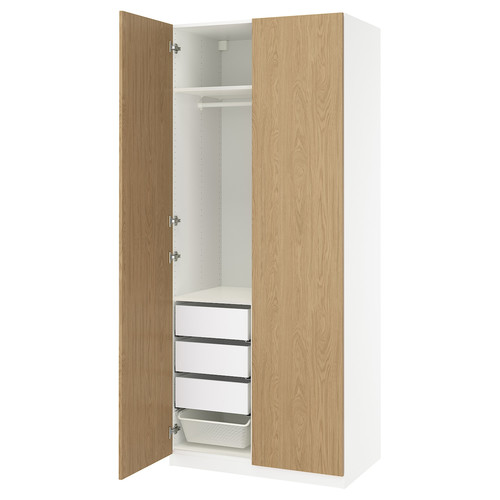 PAX / STORKLINTA Wardrobe combination, white/oak effect, 100x60x236 cm