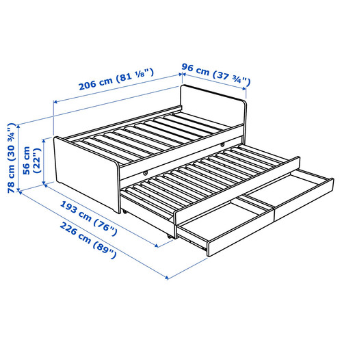 SLÄKT Bed frame with underbed and storage, white, 90x200 cm