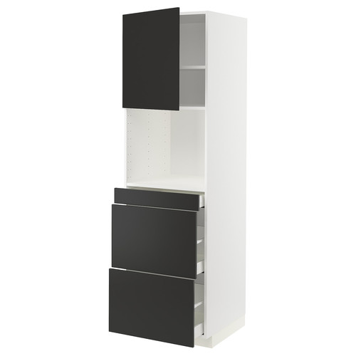 METOD / MAXIMERA Hi cab f micro combi w door/3 drwrs, white/Nickebo matt anthracite, 60x60x200 cm