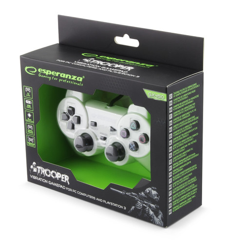 Esperanza Gamepad PS3/PC USB TROOPER, white/black