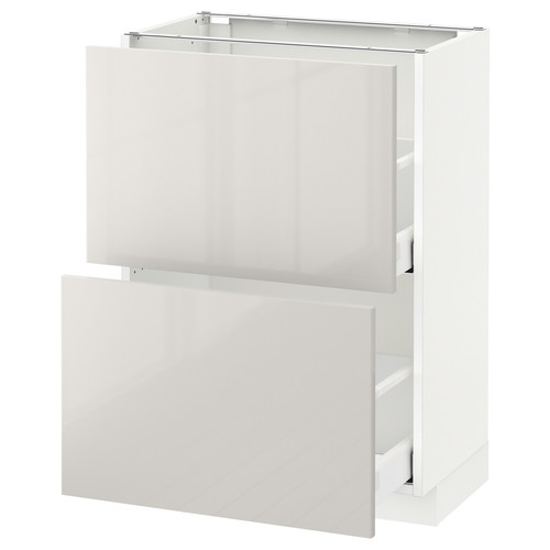 METOD / MAXIMERA Base cabinet with 2 drawers, white, Ringhult high-gloss light grey, 60x37 cm