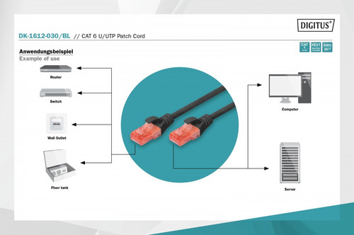 Digitus Patch Cable RJ45 DK-1612-030/BL 3m, black