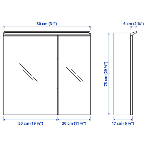 TREASJÖN Mirror cab 2 door/built-in lighting, 80x17x75 cm