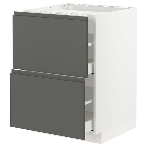 METOD / MAXIMERA Base cab f hob/2 fronts/2 drawers, white/Voxtorp dark grey, 60x60 cm