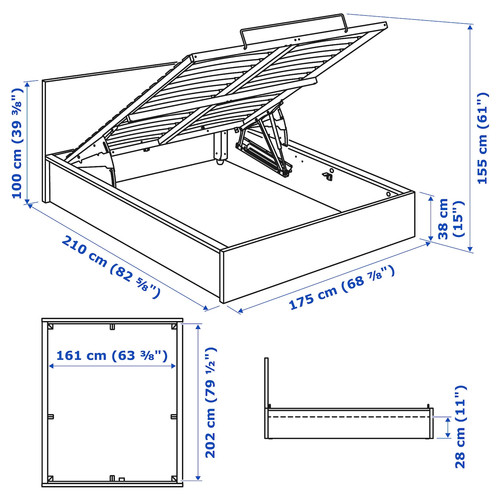 MALM Bed frame with storage box, white stained oak effect, 160x200 cm