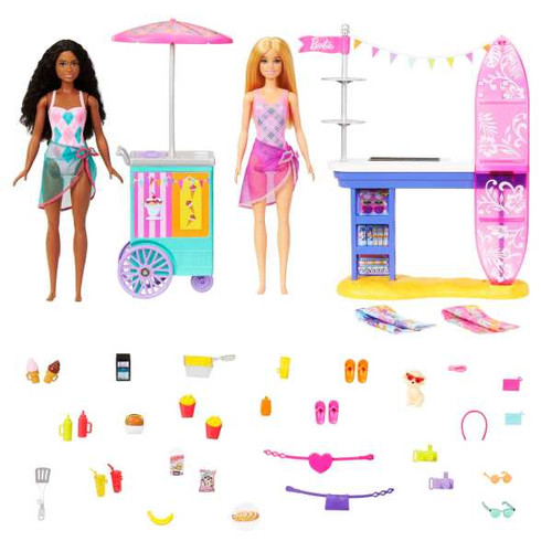 Barbie Beach Boardwalk Playset Barbie “Brooklyn” & “Malibu” Dolls HNK99 3+