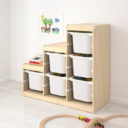 TROFAST Storage combination, light white stained pine, gray, 94x44x91 cm