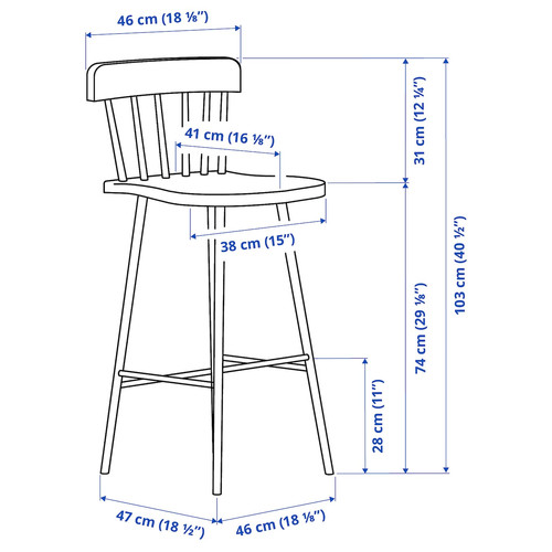 NORRARYD Bar stool with backrest, black, 74 cm