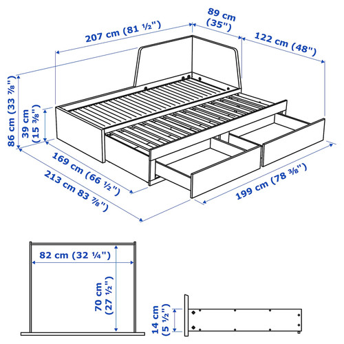 FLEKKE Day-bed w 2 drawers/2 mattresses, white/Åfjäll firm, 80x200 cm