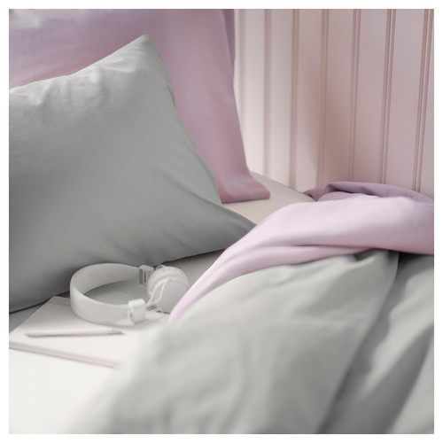 NATTSVÄRMARE Duvet cover and 2 pillowcases, light grey, 200x200/50x60 cm