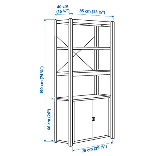 BROR Shelving unit with cabinets, grey-green/pine plywood, 170x40x190 cm