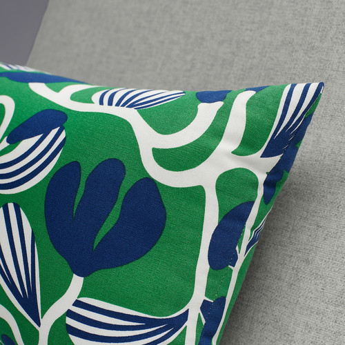 SANDMOTT Cushion, bright green/dark blue, 30x58 cm