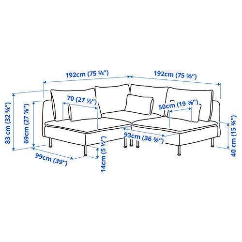 SÖDERHAMN Corner sofa, 3-seat, Fridtuna dark grey