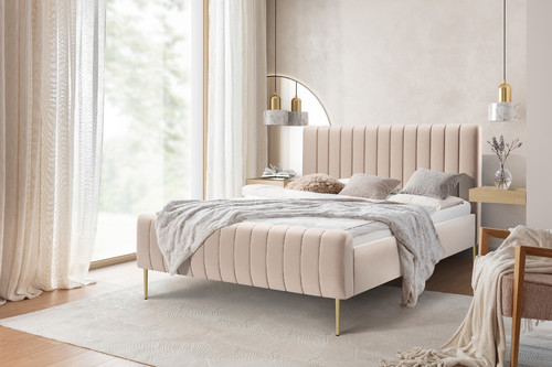 Upholstered Bed Frame Nicole 160x200, light beige, gold legs