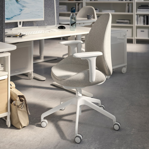 HATTEFJÄLL Office chair with armrests, Gunnared beige/white