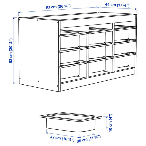 TROFAST Storage combination with boxes, light white stained pine/light orange, 93x44x52 cm