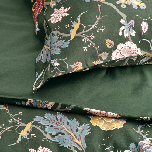 NÄSSELKLOCKA Duvet cover and pillowcase, dark grey-green/multicolour, 150x200/50x60 cm