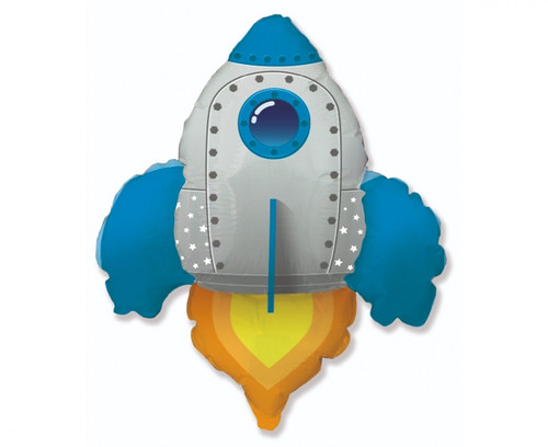 Foil Balloon Space Rocket, blue, 24"