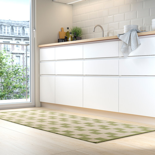 GÅNGSTIG Kitchen mat, flatwoven green/off-white, 80x200 cm