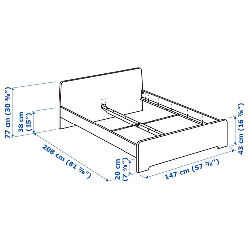 ASKVOLL Bed frame, white, Luröy, 140x200 cm