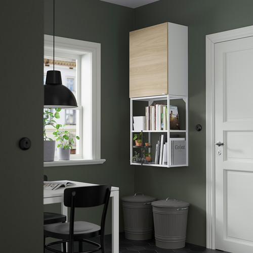 ENHET Wall storage combination, white, oak effect, 60x30x150 cm