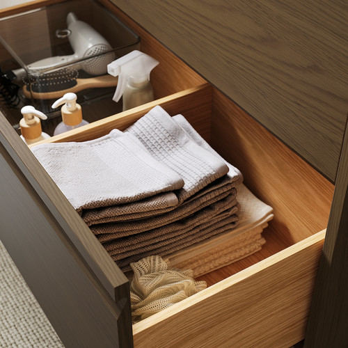 ÄNGSJÖN / BACKSJÖN Wash-stnd w drawers/wash-basin/tap, brown oak effect, 80x48x69 cm