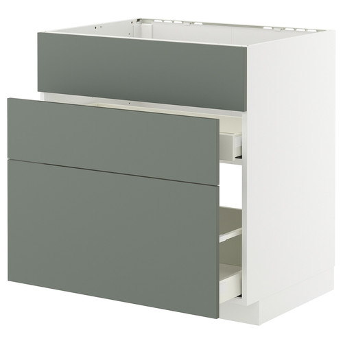 METOD / MAXIMERA Base cab f sink+3 fronts/2 drawers, white/Nickebo matt grey-green, 80x60 cm