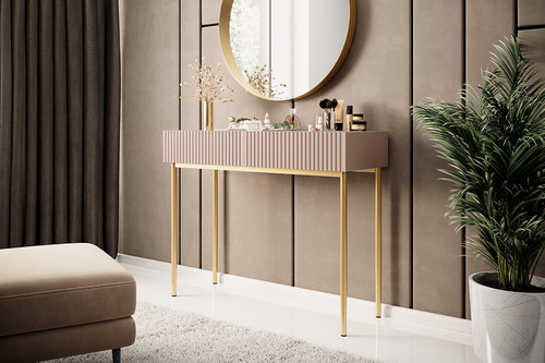 Modern Console Table Dresser Dressing Table Nicole, antique pink, gold legs
