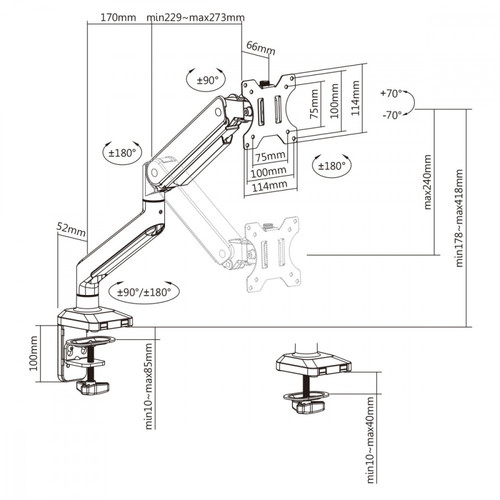 MacLean Monitor Holder with Gas Spring 17-35" ErgoOffice ER-44