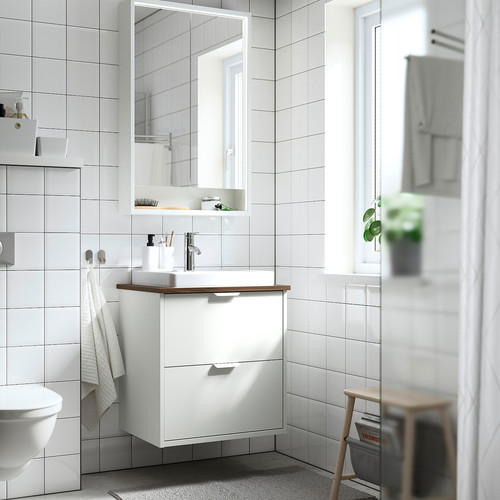 HAVBÄCK / ORRSJÖN Wash-stnd w drawers/wash-basin/tap, white/brown walnut effect, 62x49x71 cm