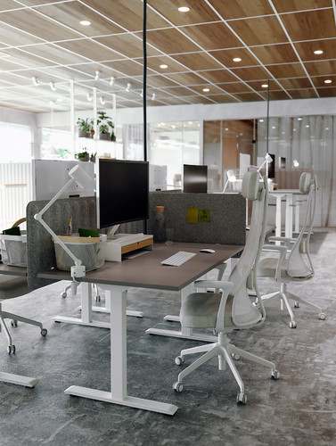 RODULF Desk, adjustable height, grey, white, 140x80 cm