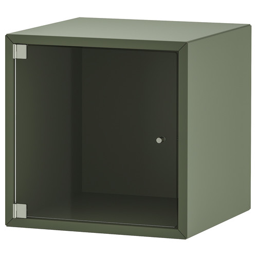 EKET Wall cabinet with glass door, grey-green, 35x35x35 cm