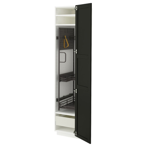 METOD / MAXIMERA High cabinet with cleaning interior, white/Lerhyttan stained black, 40x60x200 cm