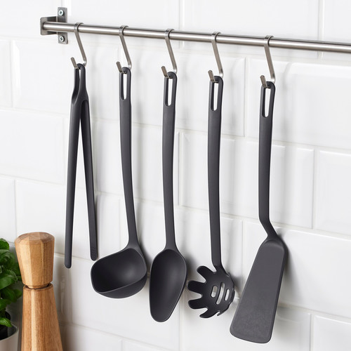 FULLÄNDAD 5-piece kitchen utensil set, grey