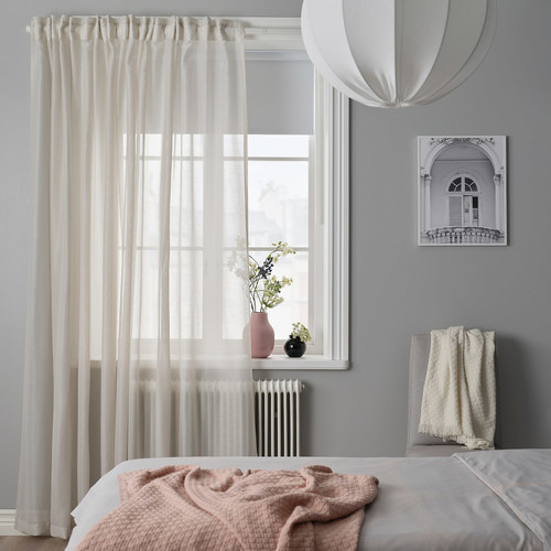 STENFRÖ Sheer curtain, 1 piece, with heading tape/beige, 300x300 cm