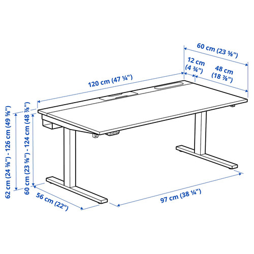 MITTZON Desk sit/stand, electric birch veneer/white, 120x60 cm