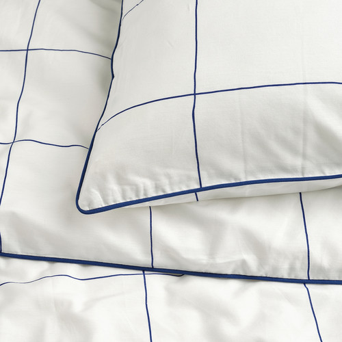 BREDVECKLARE Duvet cover and 2 pillowcases, white blue/check, 200x200/50x60 cm