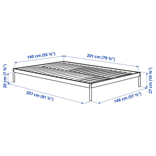 VEVELSTAD Bed frame with 2 headboards, white/Tolkning rattan, 140x200 cm