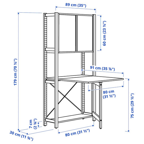 IVAR 1 sec/foldable table/sliding door, pine, 89x30x179 cm