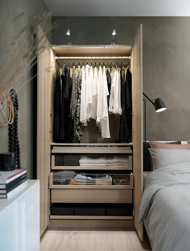 PAX / FORSAND Wardrobe combination, white stained oak effect, white stained oak effect, 100x60x201 cm