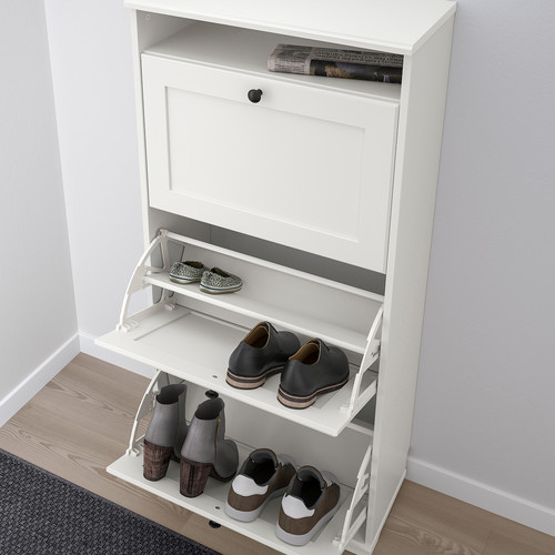 BRUSALI Shoe cabinet with 3 compartments, white, 61x30x130 cm