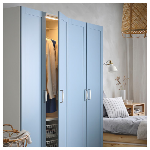 PLATSA Wardrobe with 4 doors, white/Sannidal blue, 160x57x191 cm